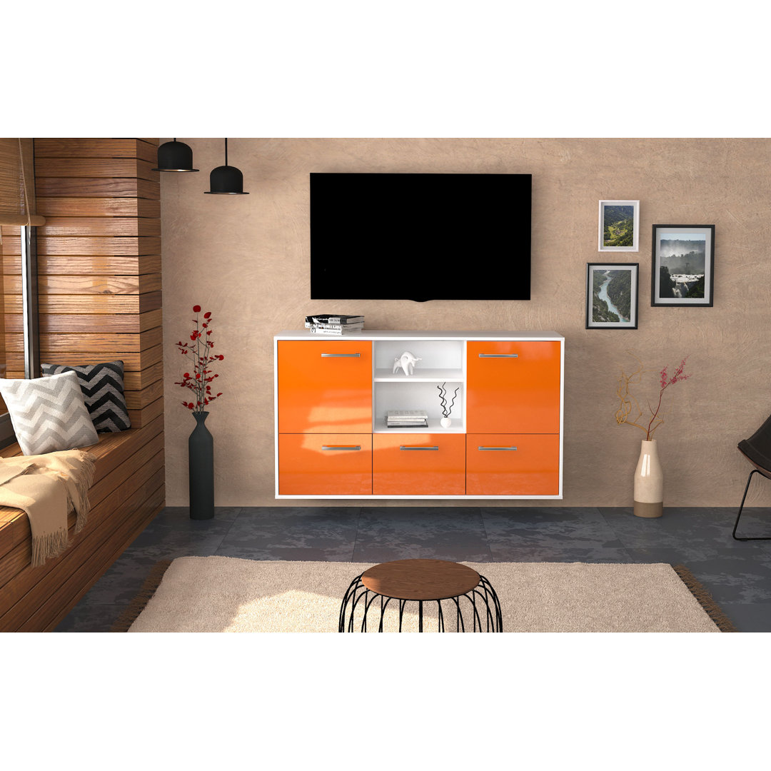 Sideboard Grand Prairie, Farbe: Orange/Weiss, Fliegend/Metallgriffe, Größe: 136x79x35cm