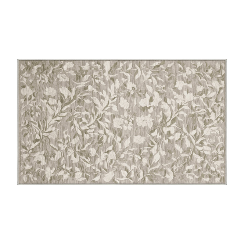Machine Washable Beige Area Rug, Rectangle 3' x 5'