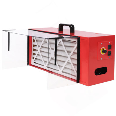 Collecteur de poussière portatif de table, débit d'air maximal de 725 pi³ / min; Chaque ventilateur fonctionne sur un moteur à vitesse variable de 110 V; Ampérage total 1,29 ampères, couleur rouge
