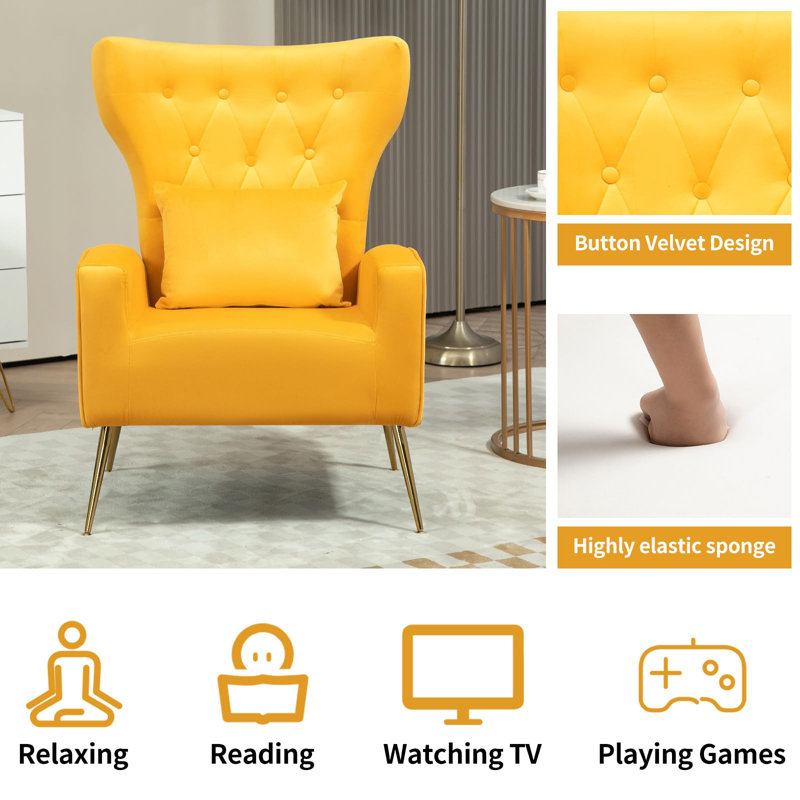 Velvet Armchair, Yellow