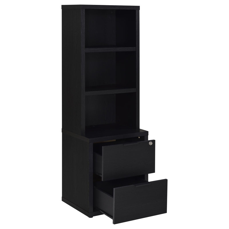 Bibliothèque Geary à 3 tablettes USB et tiroir verrouillable, Noir