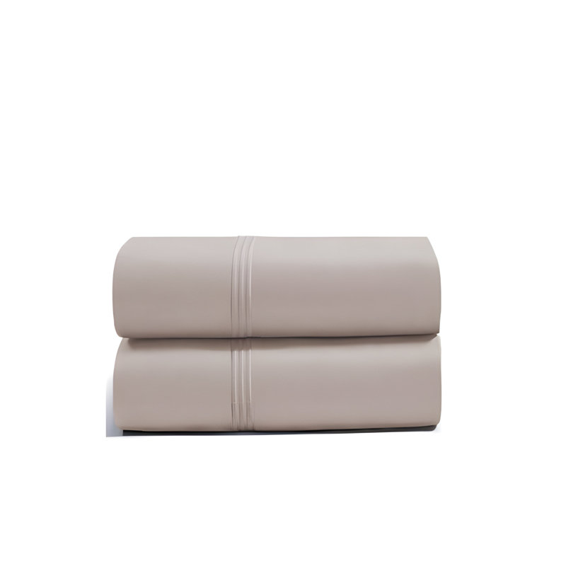 400TC Luxurious Triple Embroidery Cotton Sateen Pillowcases (Set Of 2), 20" x 26", Taupe