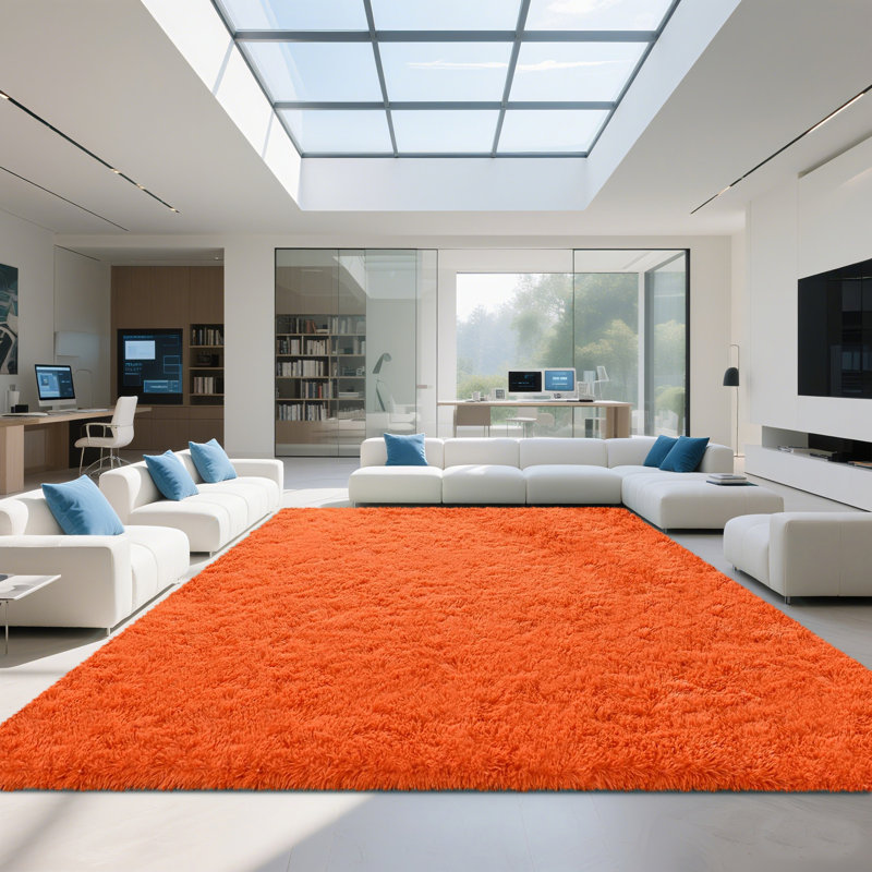 Large Shag Area Rug For Living Room, 10x14ft Soft Fluffy Rug For Bedroom, Upgrade Non Slip Backing, Spring Home Decor Aesthetic Carpet, Ideal For High Traffic Areas Indoor, Orange