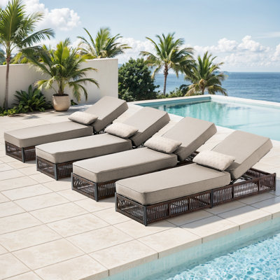 Laguna Outdoor Patio Chaise Lounge Chair, Luxury Rattan Recliner With 6-Position Backrest & 5-Inch Thick Cushions Set Of 4 by Latitude Run