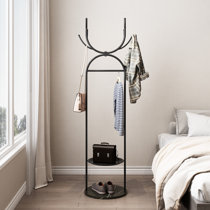 Rozlin 21.3'' Wide 8 - Hook Freestanding Coat Rack with Tray, Weighted Marble Base, Antler Shaped Style Latitude Run