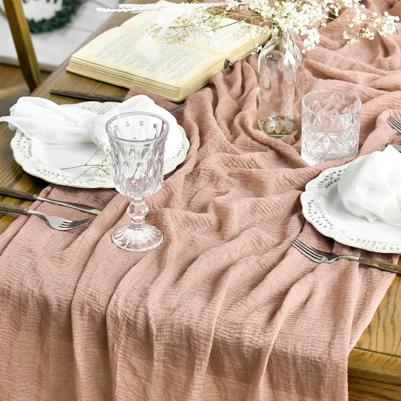 Peach Boho Gauze Wedding Cheesecloth Table Runner 300 cm | Seasonal Bridal Fabric Kitchen Dining Holiday Table Decor for Home Party