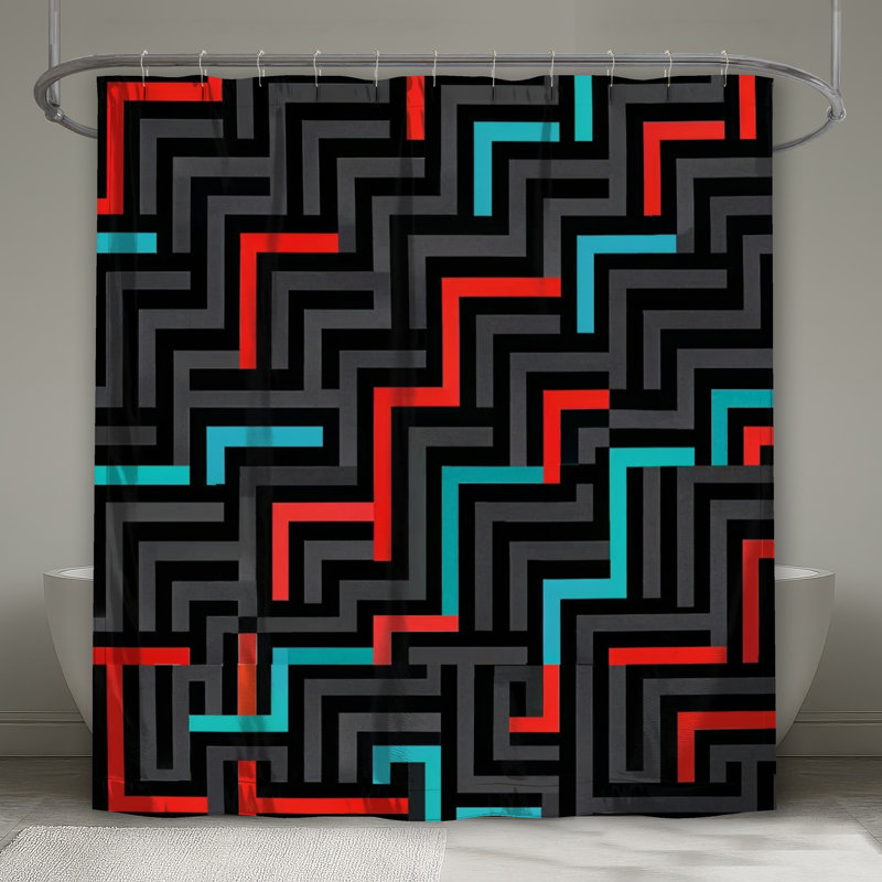 Rideaux de douche Labyrinth, L 70 po x H 72 po, Gris moyen / noir
