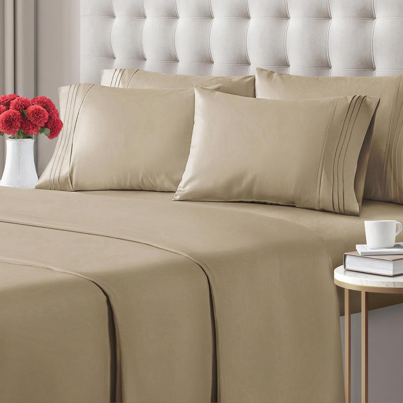 6 Piece Sheet Set, Soft Cooling Bed Sheets, Breathable & Wrinkle Free, Hotel Luxury Bedding, Brown