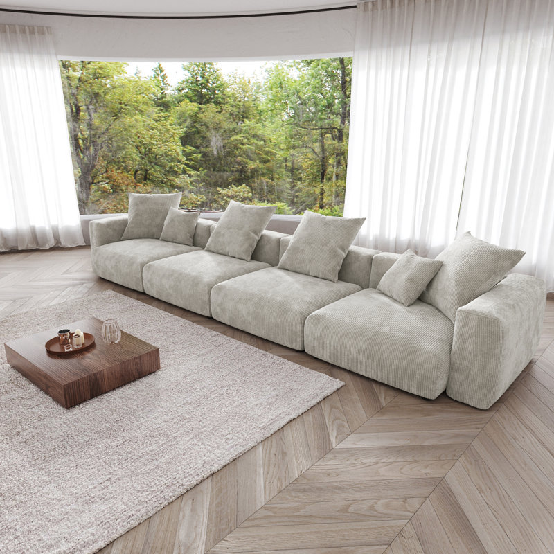 Modern Modular Slipcovered Corduroy Slipper  Sectional Sofa, Gray