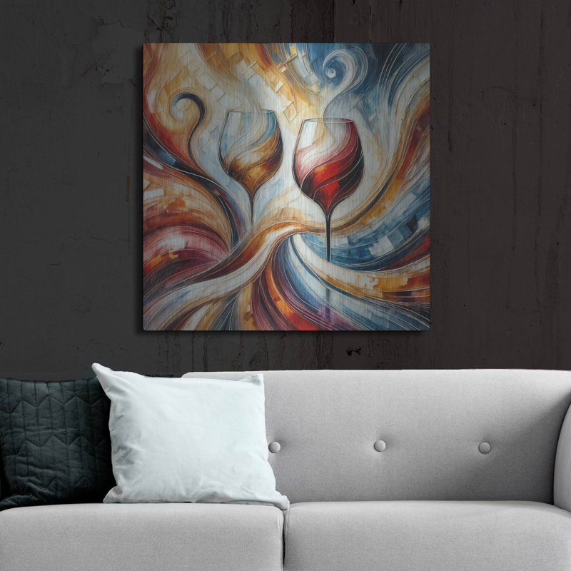 «Two Glasses Of Wine Abstract» par Rey Klimt, art mural