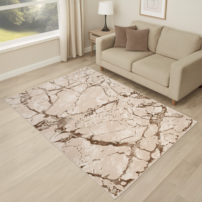 Rectangle Marble Area Rug, Beige, Rectangle 160 x 230 cm