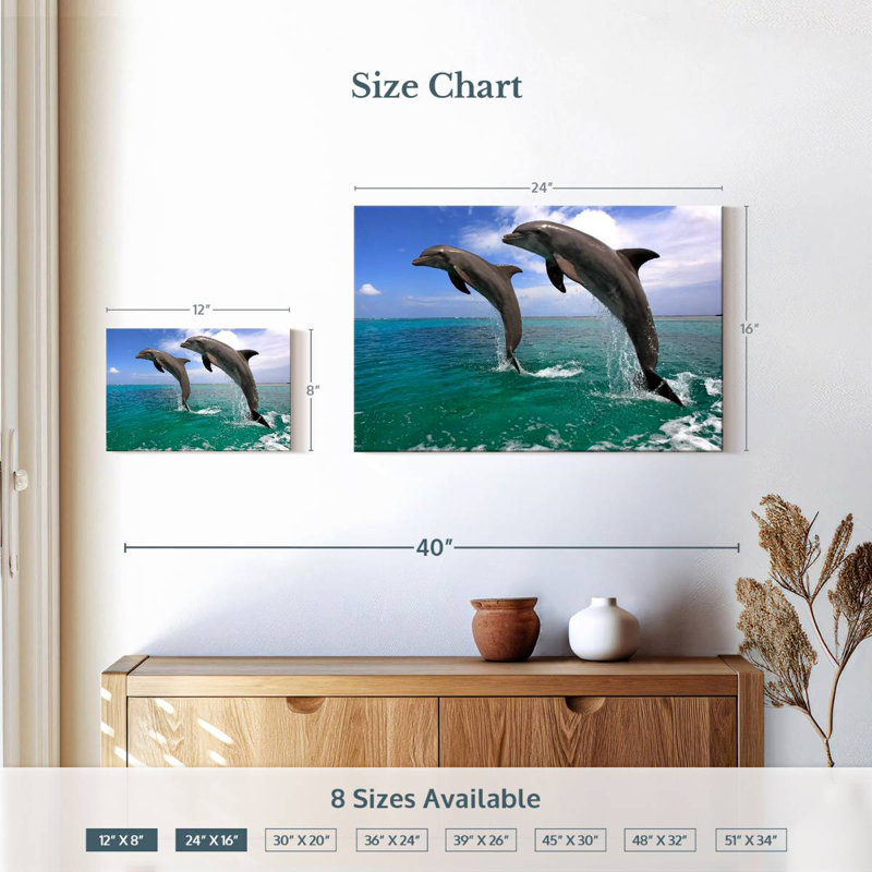 Two Jumping Dolphins, 16" H x 24" W
