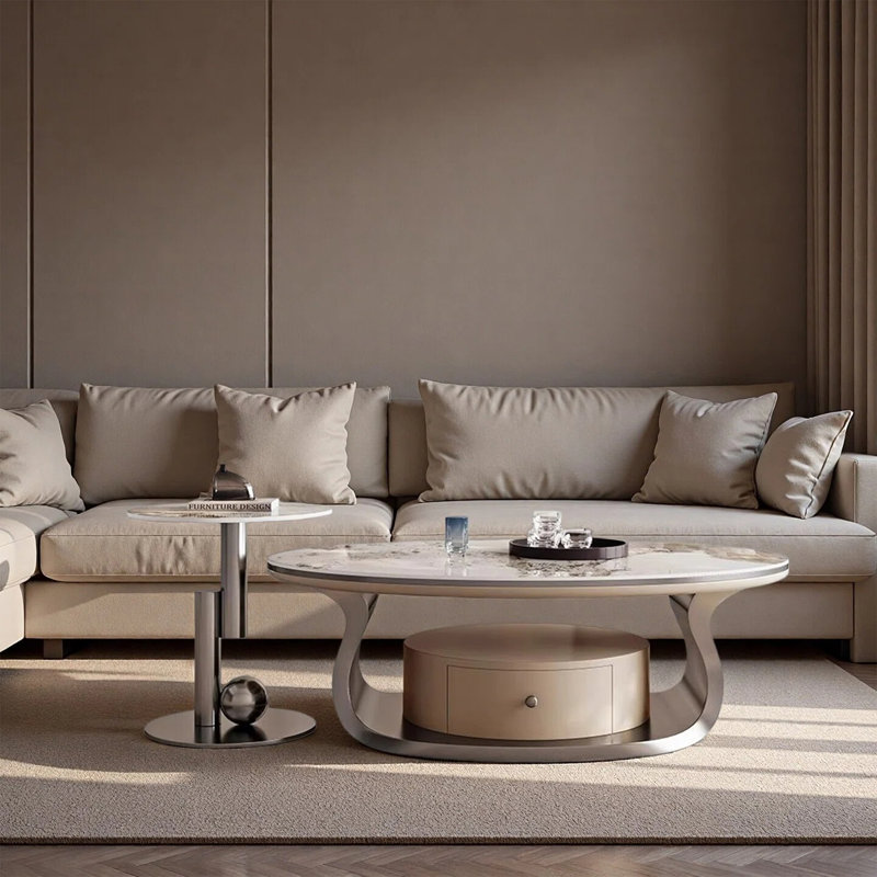 Ensembles de tables basses de luxe minimalistes et légères, Argent, H 16,53 po x L 51,18 po x l 27,55 po