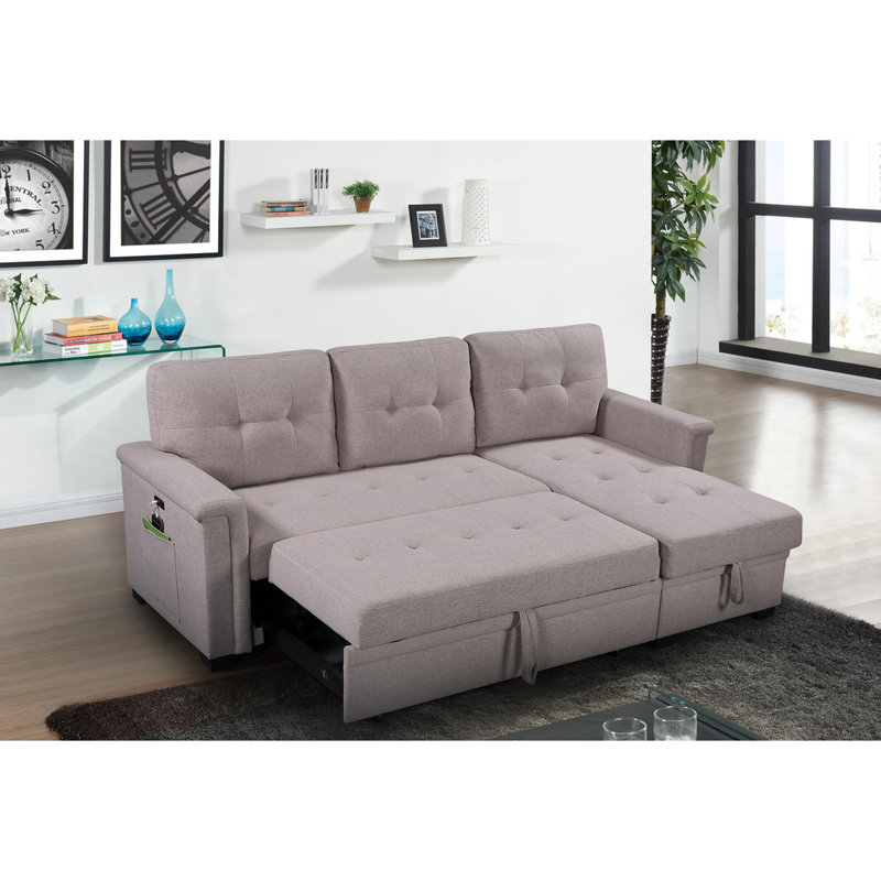 Canapé-lit modulaire gris avec chaise de chargement et de rangement 84 po, coutures dodues