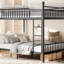 Lit superposé en métal avec barrières de sécurité courbées, 2 lits Queen superposés, noir-1499896457-1499896459