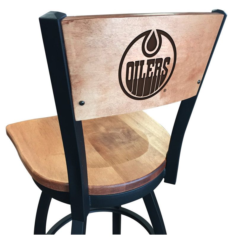 NHL Swivel Bar Stool, Medium Maple, Edmonton Oilers