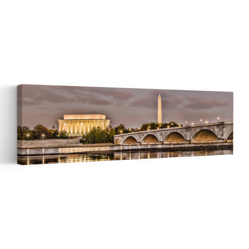 Arlington Memorial Bridge With Lincoln Memorial And Washington Monument In The Background Washington DC USA by Tom Sheckels - Wrapped Canvas Panoramic Print