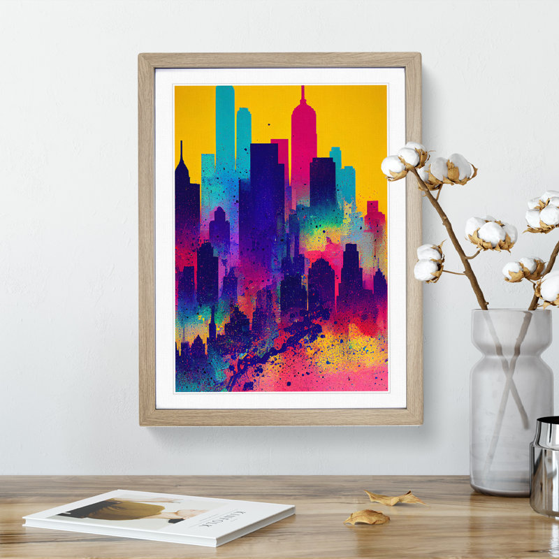 City Skyline No.3 - Framed Print, 34cm H x 25cm W x 2cm D, Oak