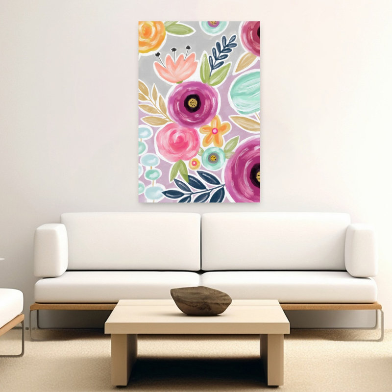 Floral, fleurs, mauve, abstrait, lilas, contemporain, nature, printemps, art mural, 60" H x 40" W