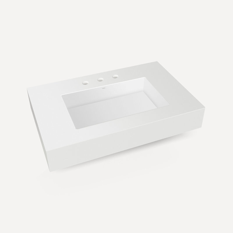 Comptoir de meuble-lavabo intégré Craft Series, 36 po x 6 po x 23 po, lavabo central intégré, blanc mat, trois trous