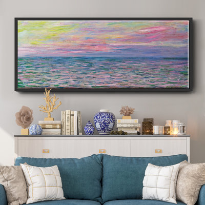 Sunset on the Sea at Pourville, 1882- Framed Canvas