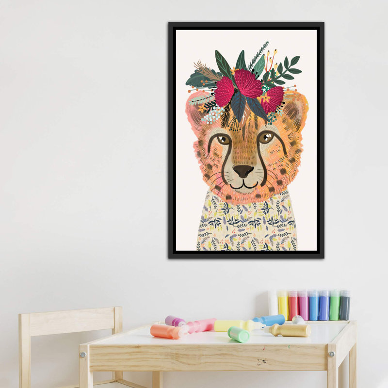 «Cheetah» par Mia Charro - impression d'art graphique, H 40 po x l 26 po x P 1,5 po, Toile avec cadre noir patiné