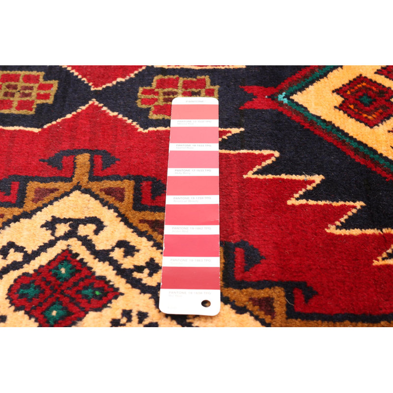 Tapis rouge en laine noué à la main de conception unique 3 pi 6 po x 6 pi 11 po New Age