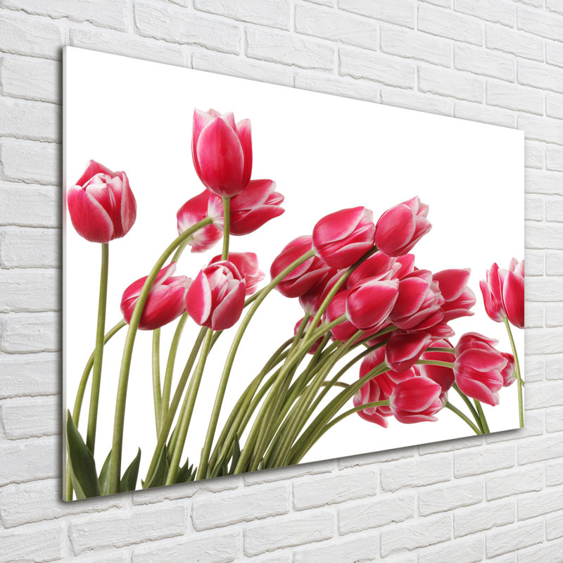 Glass Print Wall Art 100X70cm Image Printed On Glass Decorative Wall Picture Behind Toughened / Tempered Safety Real Glass For Kitchen & Living Room Theme:Red Tulips