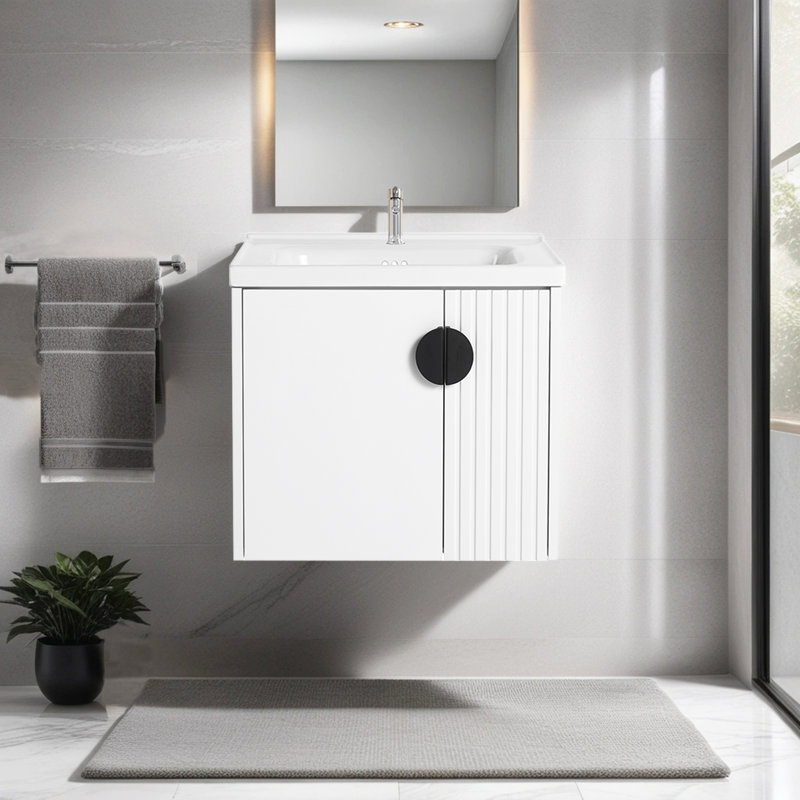Meuble-lavabo simple 23,82 po avec plateau en céramique Audrey, Blanc, Noir