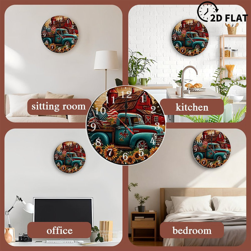 Horloge murale en bois 10 po, mouvement silencieux, à piles (piles AA non incluses), décor artistique, parfait pour les décorations