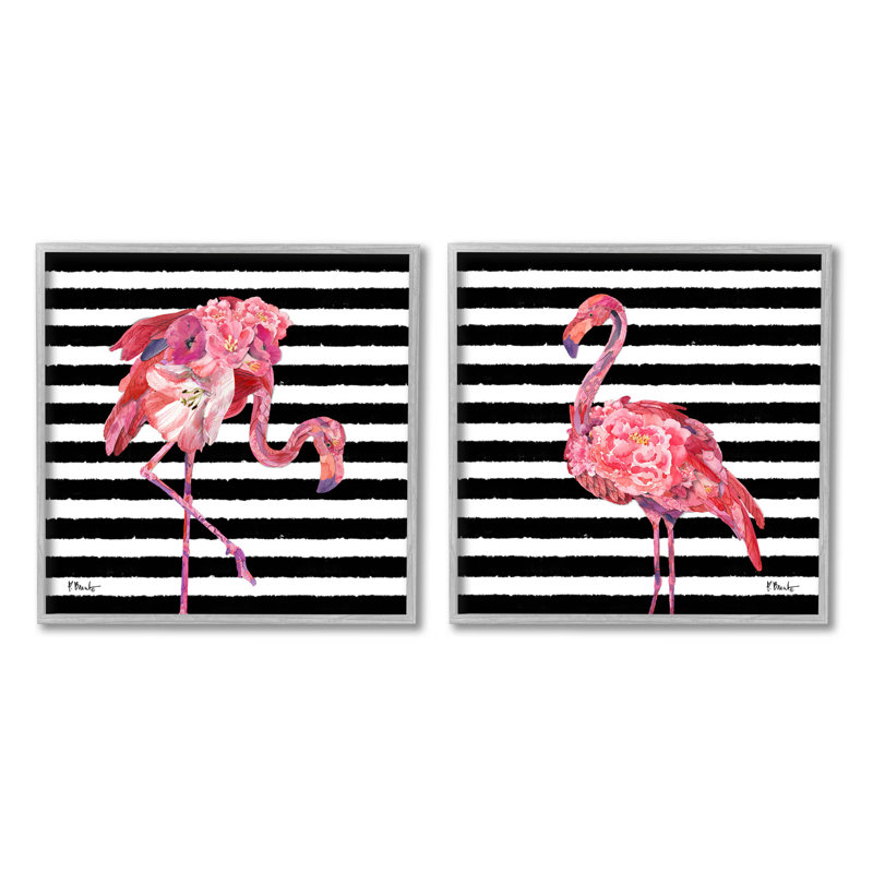«Bold Striped Flamingo Blossoms», ensemble de 2 impressions sur toile encadrées par Paul Brent, H 12 po x l 12 po x P 1,5 po