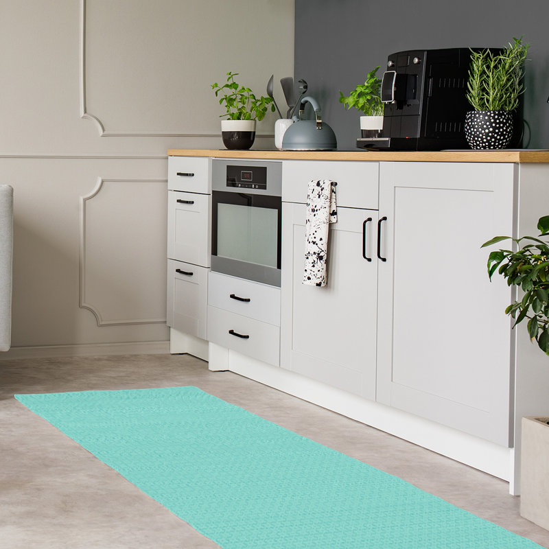 Tapis de zone bleu napperon monochrome, Tapis de couloir 2 pi 6 po x 8 pi