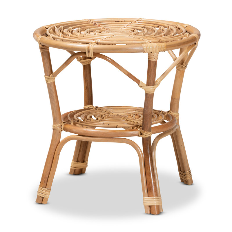 Cariel 21.5" Natural Brown Rattan Round Coffee Table with Storage