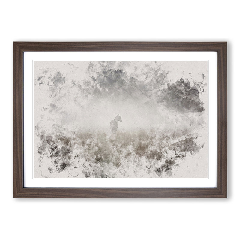 Horse in the Mist - Picture Frame Graphic Art, Walnut Framed, 27cm H x 36cm W x 2cm D