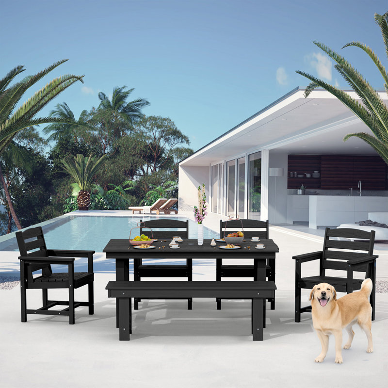 Barrera High Density Polyethylene Outdoor Dining 6-Piece Set, Black