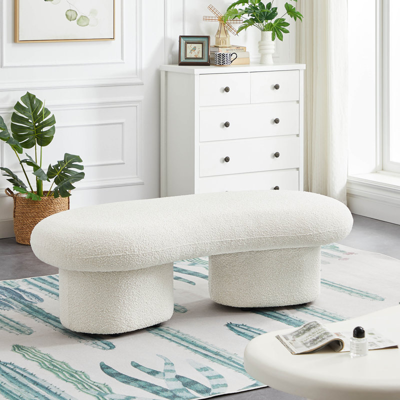 Anston 56" Ivory Boucle Upholstered Bench with Solid Wood Legs