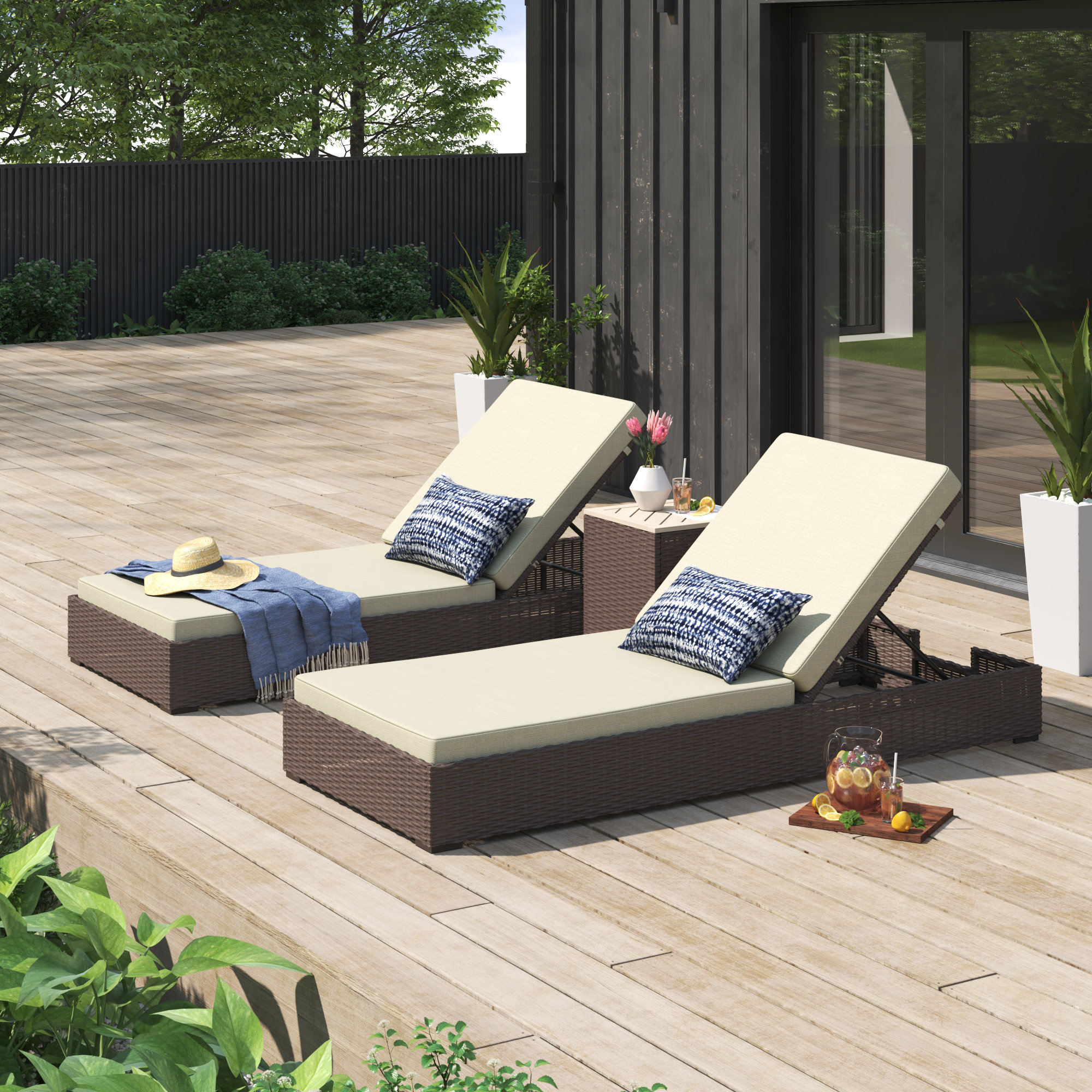 Cartert outdoor double chaise lounge with cushion ebern online designs