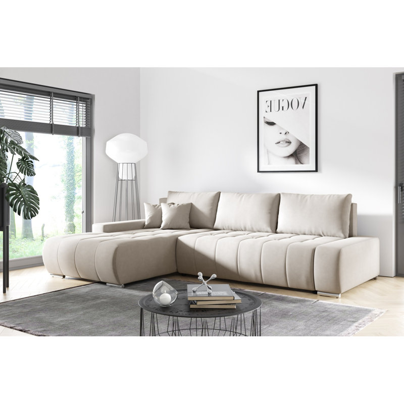 Asaan 3 Seater Velvet Sofa & Chaise, Left Hand Facing, Beige