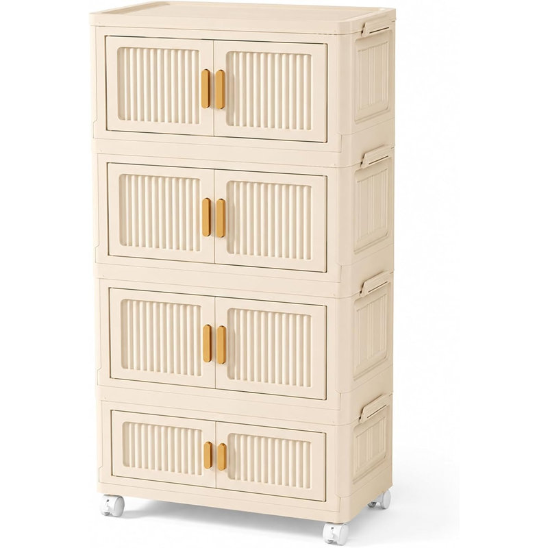 Stackable Storage Bins Folding Storage Box With Wheels, 89cm H x 45cm W x 27cm D