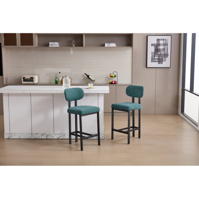 Tabourets de bar rembourrés confortables en tissu moderne pour îlot de cuisine et salle à manger en métal noir