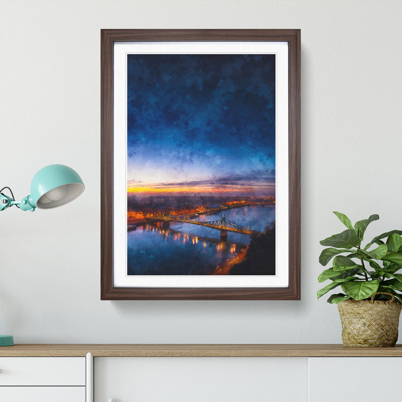 Budapest Skyline in Hungary - Picture Frame Painting Print, 63cm H x 45cm W x 2cm D, Walnut Framed