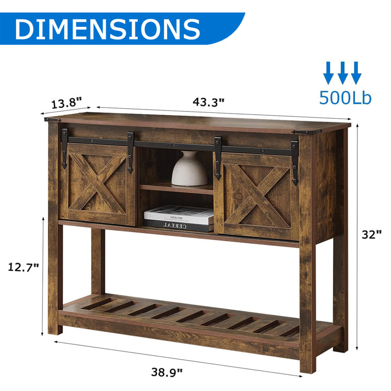 Entryway Table with Storage Shelf, Sliding Barn Doors Console Table for Living Room Hallway, Brun rustique
