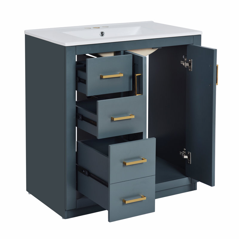 Armoire de rangement en bois massif, Bleu, Doré