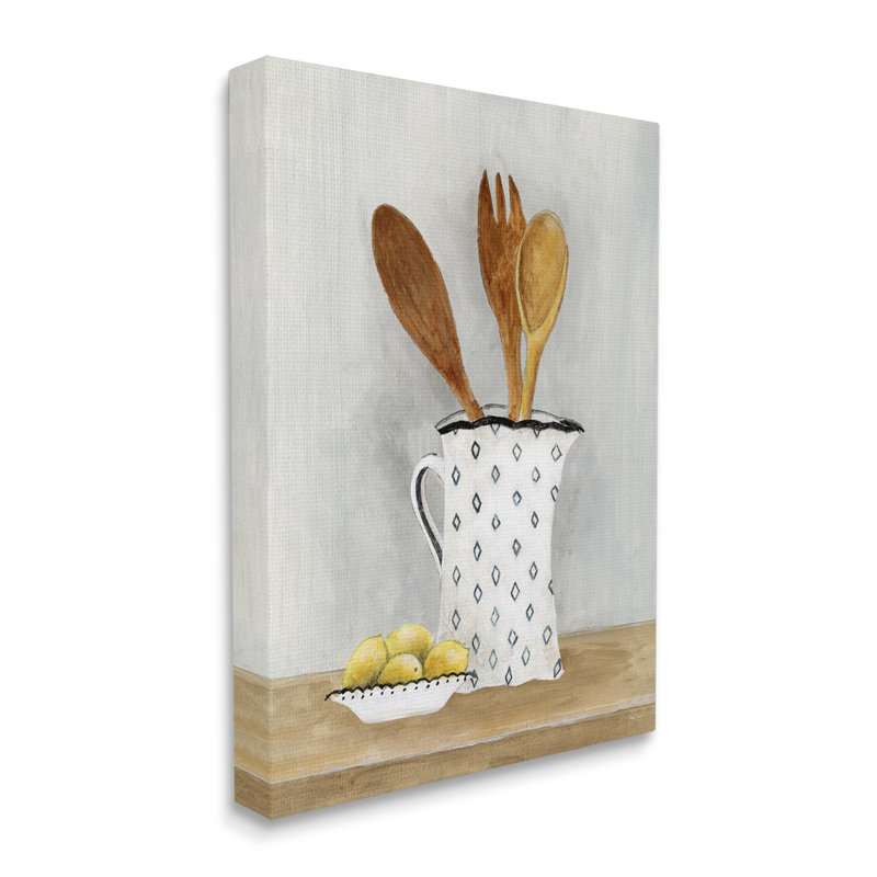 Citrons et ustensiles, peinture de cuisine sur toile, H 20 po x l 16 po x P 1,5 po