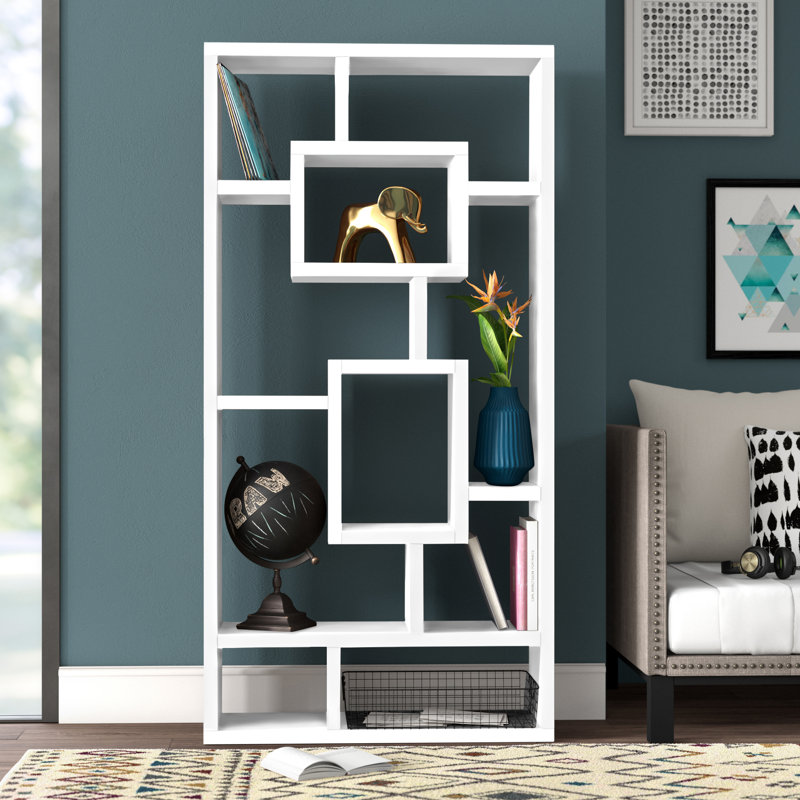 Fantastic Geometric Cubed Rectangular bookcase, White, White, (10 Shelves) 70.75"H x 35.5"W x 11.5"D