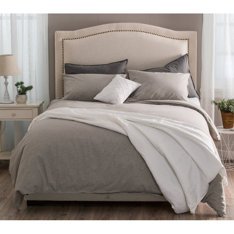 Cotton Percale Solid Colour Duvet Cover, Queen Duvet Cover + 2 Shams, Light Grey