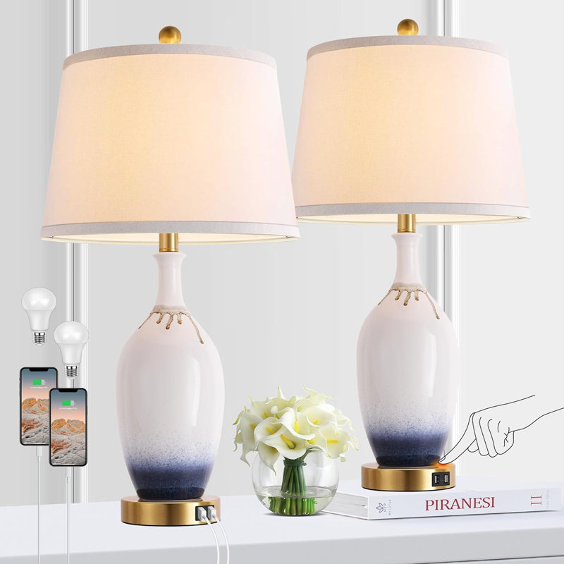 Ensemble de 2 lampes de table modernes en céramique à intensité variable 3 couleurs
