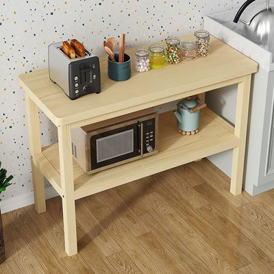 Table d'îlot de cuisine en bois massif avec tablette de rangement ouverte