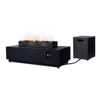 48 Inch Outdoor Fire Pit Table, 50,000BTU Rectangle Propane Fire Pit with Hidden Tank Cover
