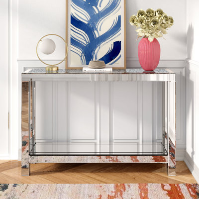 Yolanta  47.2” Mirrored-top Dual-Lay Console Table with Openning Shelves